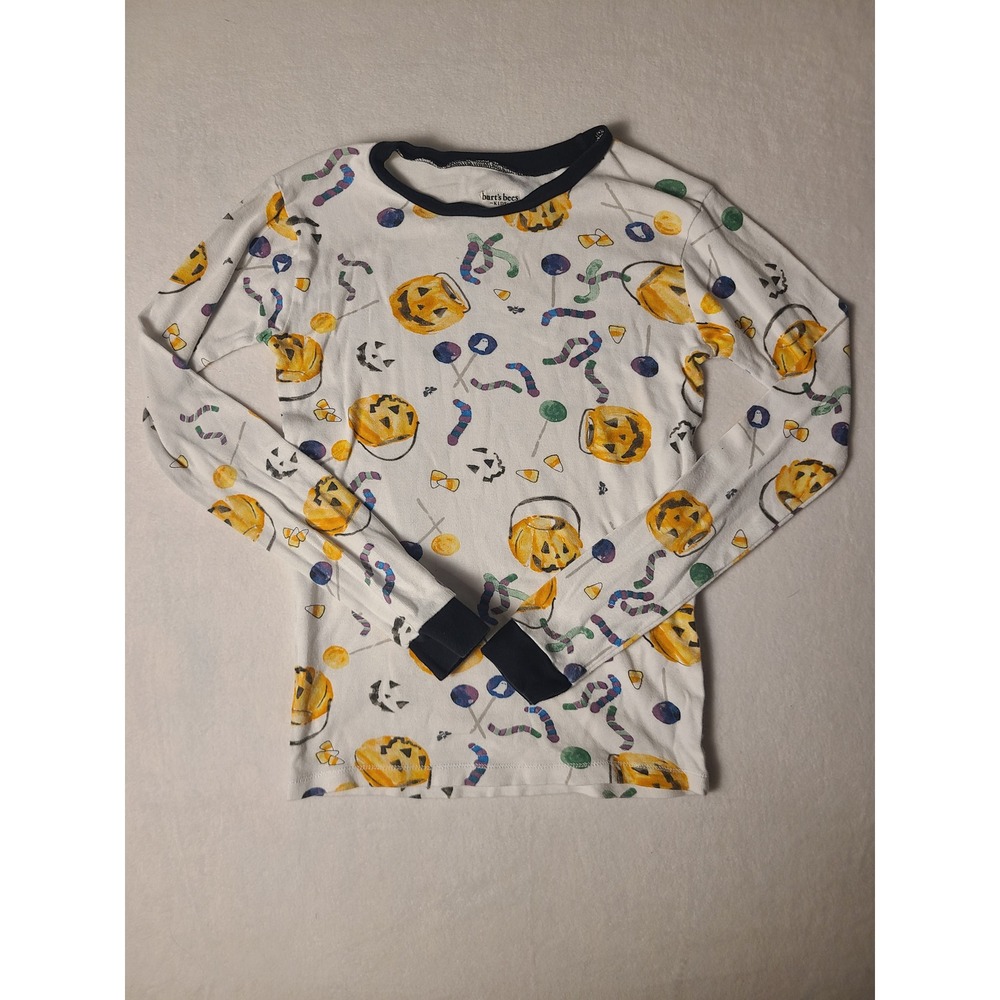 Burt's Bees Pajama Top Kids 10Y White Halloween Pumpkin Candy Corn Long Sleeve